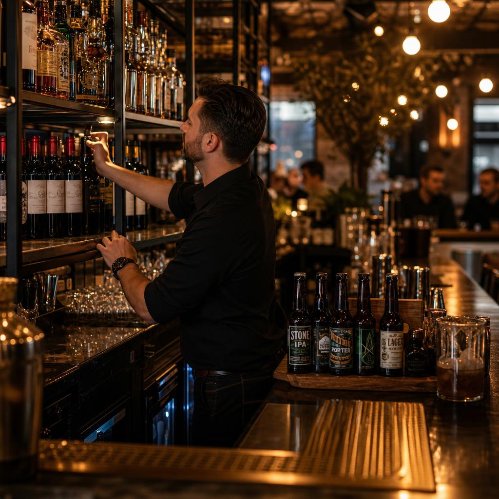 Bar restauracyjny z asortymentem alkoholi